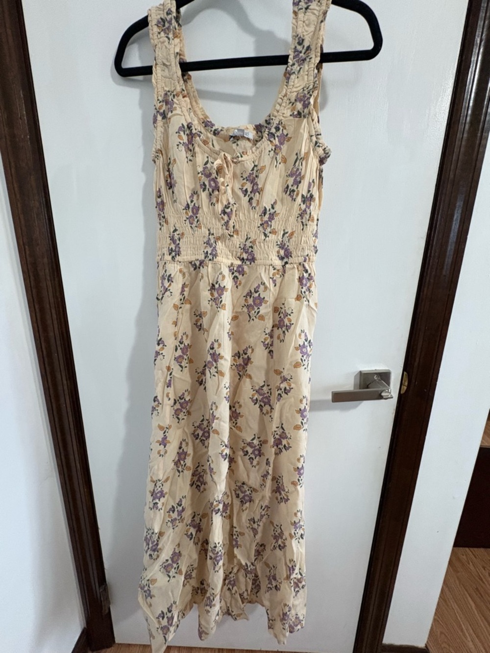 Patrons of Peace Cream Maxi Dress with Purple Floral Print